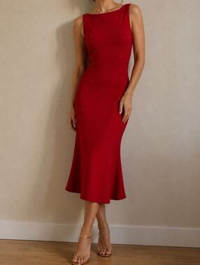 Jones New York Elegant Red Sleeveless Midi Dress